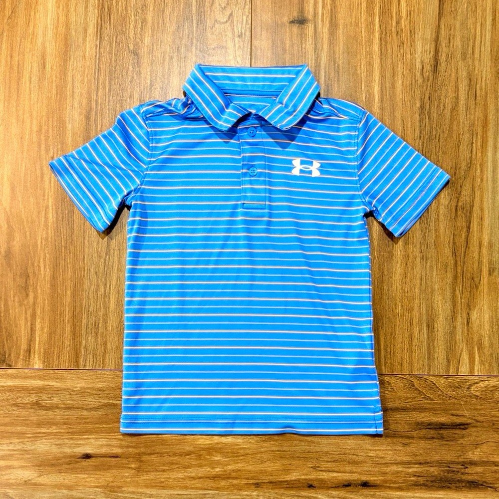 Under Armour Blue Orange Matchplay Striped Boys Polo Shirt Sz 6